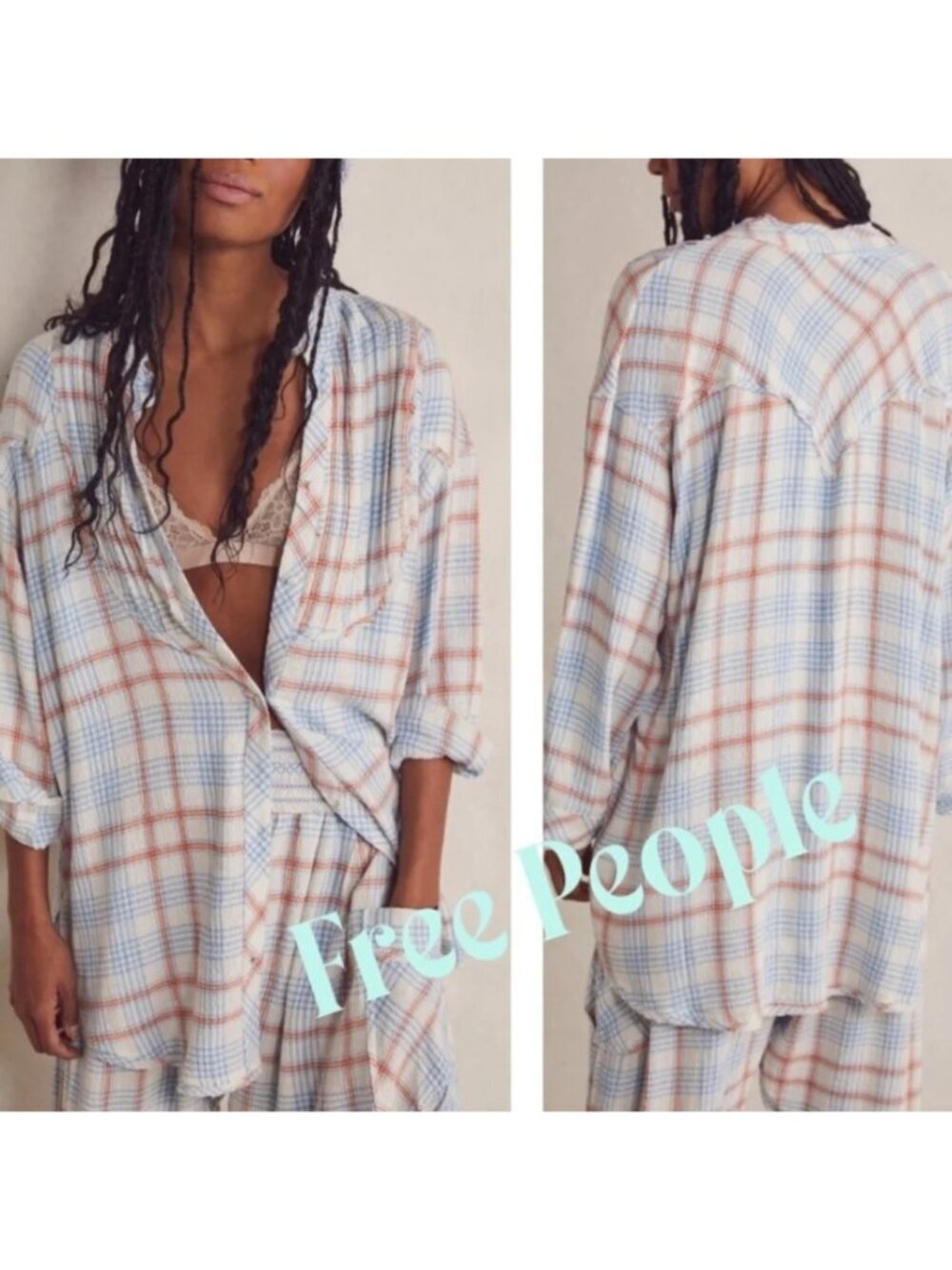 INTIMATELY FREE PEOPLE plaid about you sleep shirt top SMALL sleep lounge relax